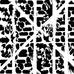 The complex texture includes clusters of spots, sharp-edged distortions, and incised lines in the form of a cross.