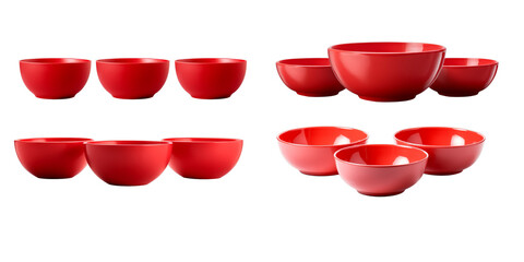 Collection of red bowl isolated on a white background as transparent PNG