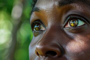 Close-Up of Womans Face With Yellow Eyes. Generative AI