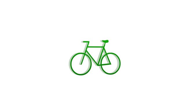 Loopable green color 3d bicycle icon rotating animation white background