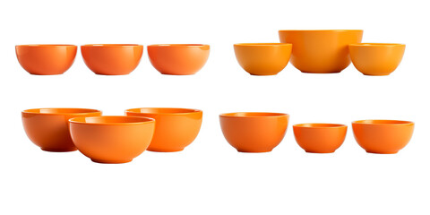 Collection of orange bowl isolated on a white background as transparent PNG