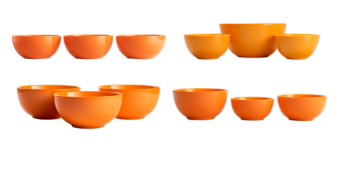 Collection of orange bowl isolated on a white background as transparent PNG