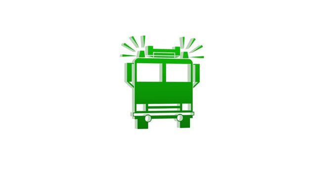 Loopable green color 3d fire engine logo icon rotating animation white background