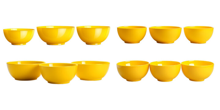 Collection of yellow bowl isolated on a white background as transparent PNG