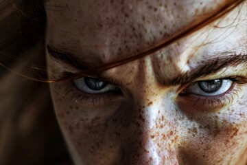 Close-up of a Woman With Freckles on Her Face. Generative AI