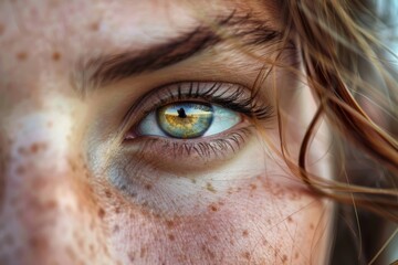 Intense Gaze: Close-Up of a Womans Blue Eyes. Generative AI