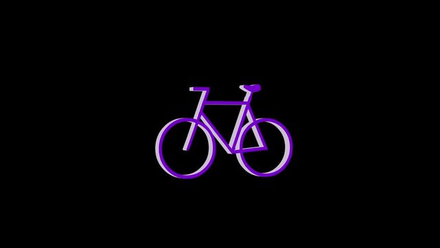 Loopable purple color 3d bicycle icon rotating animation black background