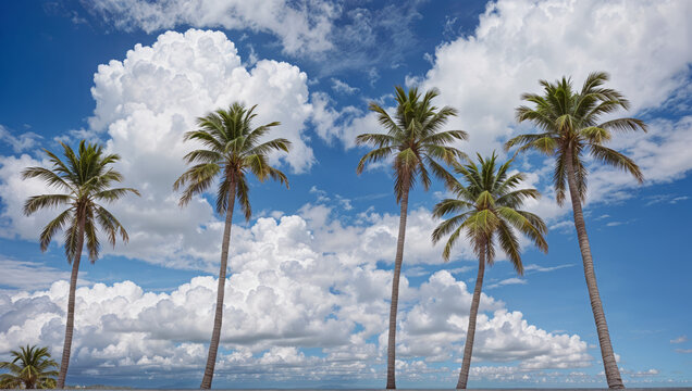 Palm trees on blue sky background