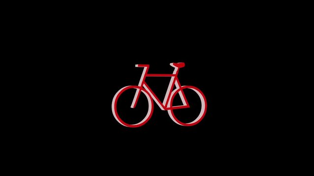Loopable red color 3d bicycle icon rotating animation black background
