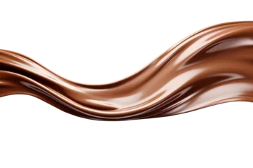 Wandcirkels aluminium Dark brown Chocolate, coffee or cocoa liquid swirl splash with little choc bubbles isolated on clear png background, liquid fluid element flowing in form of wave. © TANATPON