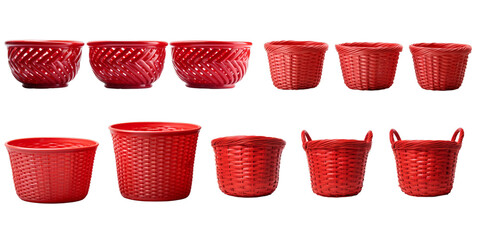 Collection of red basket isolated on a white background as transparent PNG