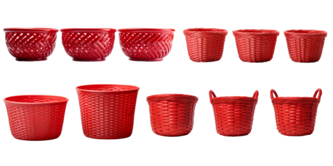 Collection of red basket isolated on a white background as transparent PNG