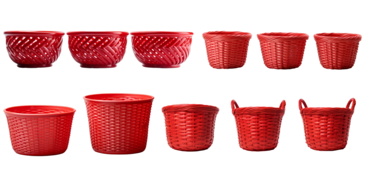 Collection of red basket isolated on a white background as transparent PNG