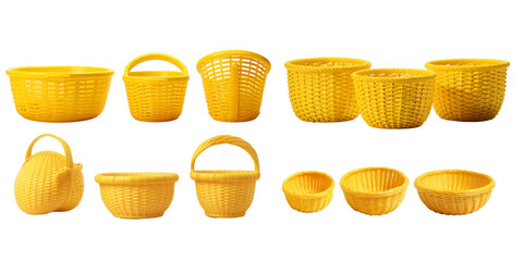 Collection of yellow basket isolated on a white background as transparent PNG