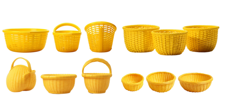 Collection of yellow basket isolated on a white background as transparent PNG
