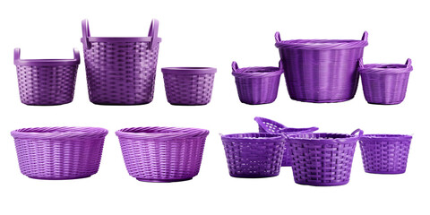 Collection of purple basket isolated on a white background as transparent PNG