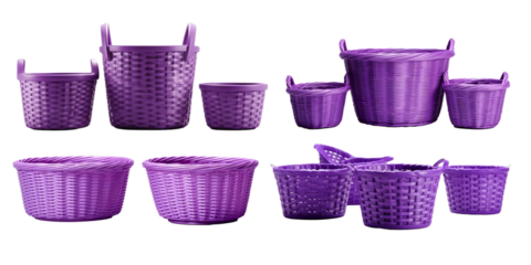 Collection of purple basket isolated on a white background as transparent PNG