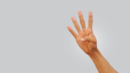 4 finger hand gesture, plain background