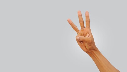 3 finger hand gesture, plain background