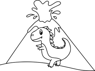 Cute Dinosaur With Volcano