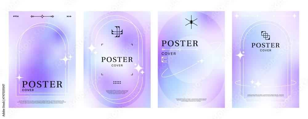 Poster gradient y2k poster background with abstract shapes. modern, aesthetic and trendy vector templates w