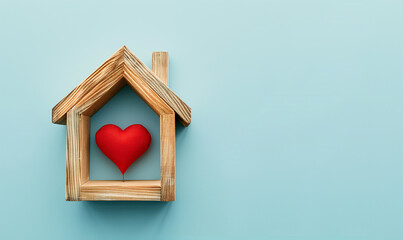 wooden house with red heart inside