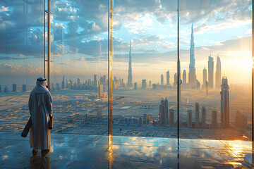 Naklejka na ściany i meble architecture construction skyscraper , neom saudi arabia, engineer at work, construction workers at construction site, UAE, Dubai