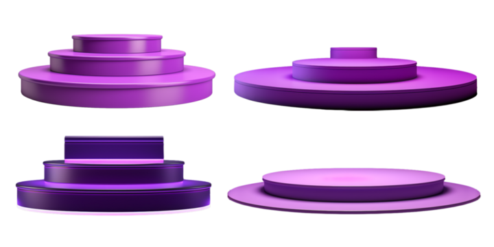 Collection of empty purple color podium isolated on a white background as transparent PNG - Powered by Adobe