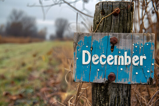 the month December on a winter background
