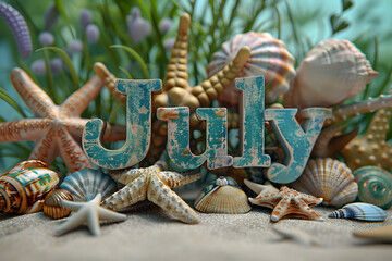 the month July on a summer holiday background