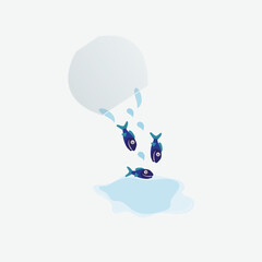Blue fish falling from fishbowl