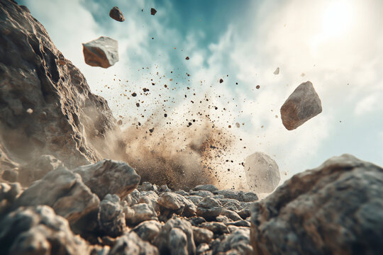 Mountain covered with rocks, falling rocks