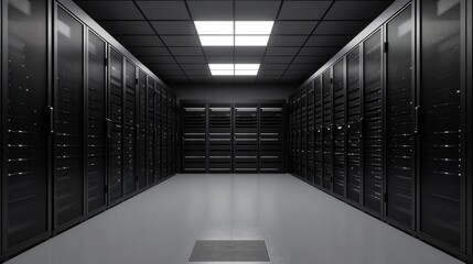 Server Racks room. Data Technology Center Server Racks. Data storage, cloud storage, Network Server house.