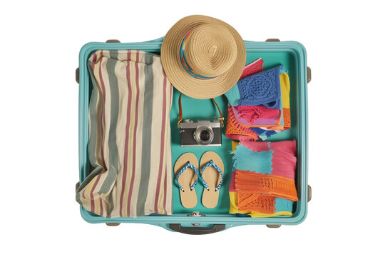 Travel Suitcase Packed  for a summer holiday
