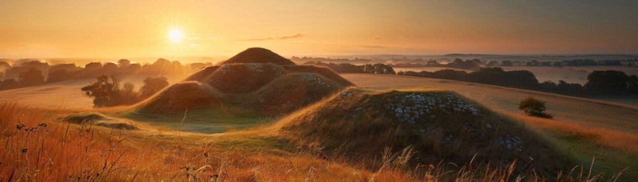 Burial mounds, ancient tombs dotting landscapes, silent keepers of history