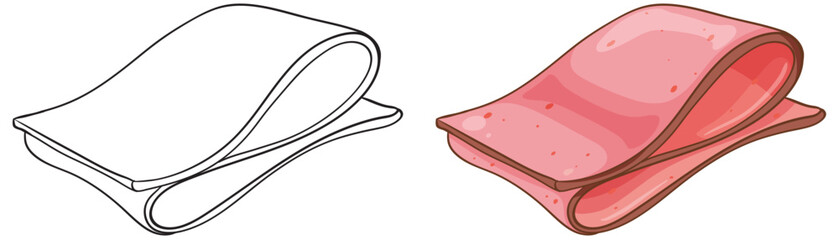 Two slices of ham, one outlined and one colored.