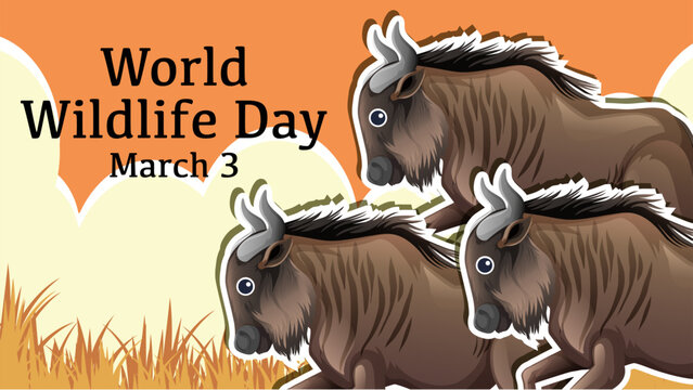 Vector graphic of wildebeests for World Wildlife Day - Powered by Adobe