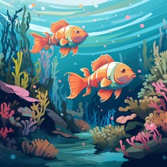 Content 2D-style fish swimming in the ocean
