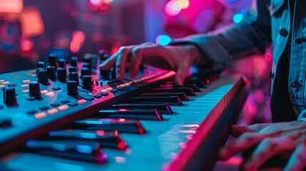 Futuristic Digital Synthesizer Keyboard Close-up