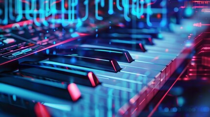 Futuristic Digital Synthesizer Keyboard Close-up - obrazy, fototapety, plakaty