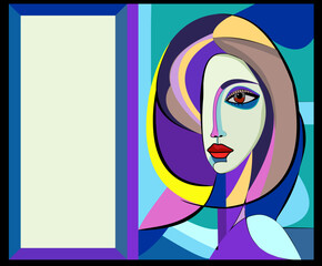 Abstract background,portrait of woman ,expressionism art style, whit  empty  space for your text - 747044782