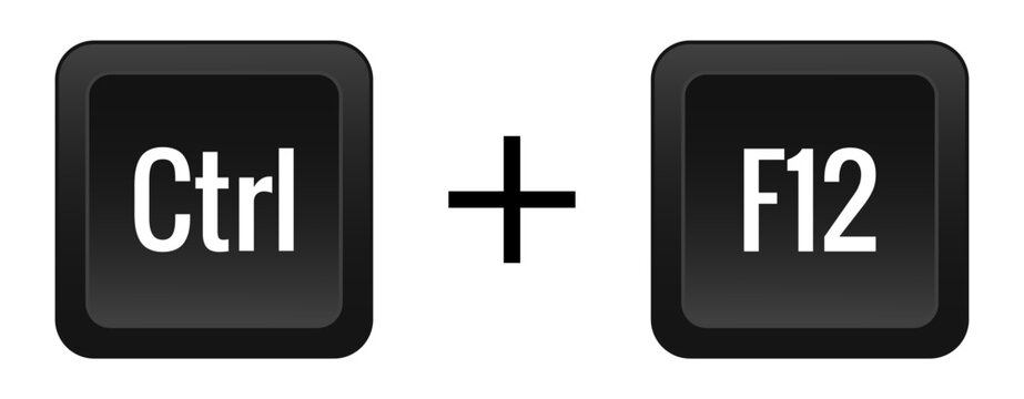 CTRL F12 Key combination. Keyboard, control, computer, shortcut, laptop, functional, input device, peripheral, enter the text, typing, type, hotkeys, layout, language, qwerty. Vector illustration