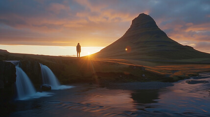 Sunset or Sunrise at Kirkjufell Iceland.