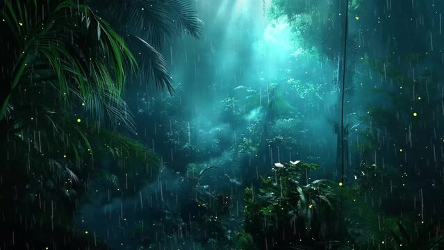 in the mist and rain forest darkness. seamless looping overlay 4k virtual video animation background