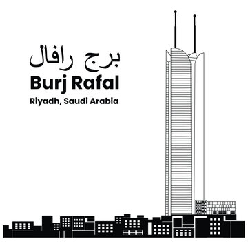 Translation - Burj Rafal. Skycraper Tower in Riyadh Saudi Arabia Skyline City. Line art style