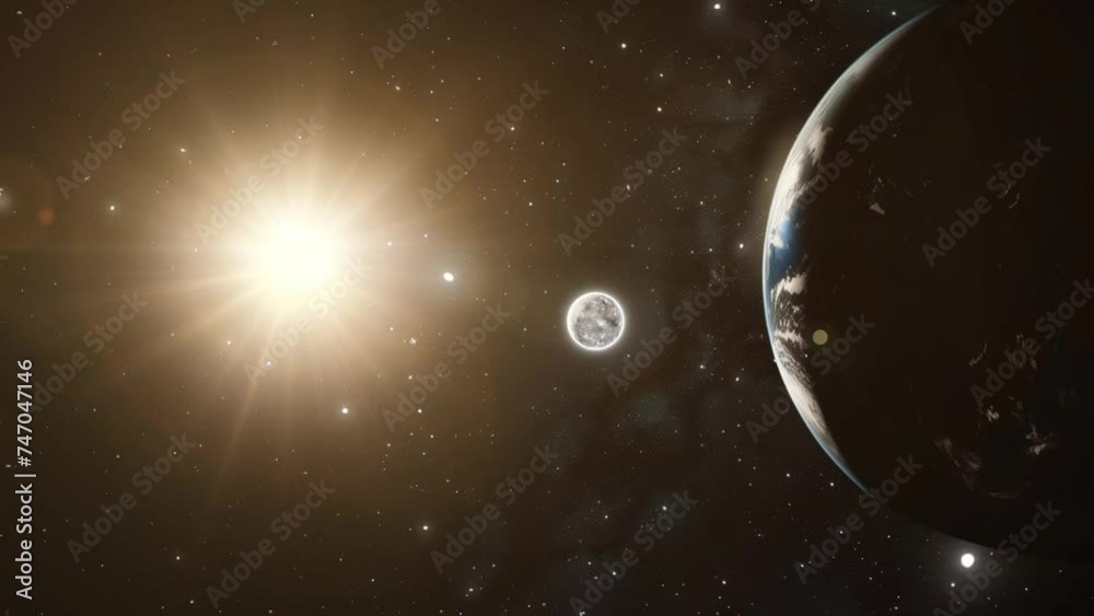 Wall mural eclipse in space concept showing the moon plane. space background illustration. seamless looping ove