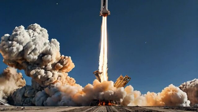 Shuttle launch into space, launch pad, launch moment. 