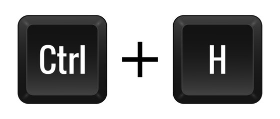 CTRL H Key combination. Keyboard, control, computer, shortcut, laptop, functional, input device, peripheral, enter the text, typing, type, hotkeys, layout, language, qwerty. Vector illustration