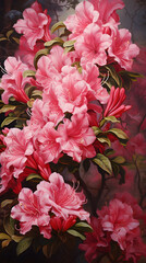 Breathtaking Display of Blooming Reddish-Pink Azalea Bush - Nature's Vibrant Artistry