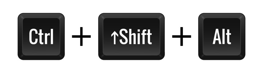 Ctrl Shift Alt Key combination. Keyboard, control, computer, shortcut, laptop, functional, input device, peripheral, enter the text, typing, type, hotkeys, layout, language, qwerty. Vector